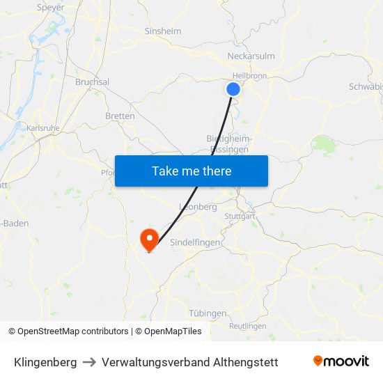 Klingenberg to Verwaltungsverband Althengstett map