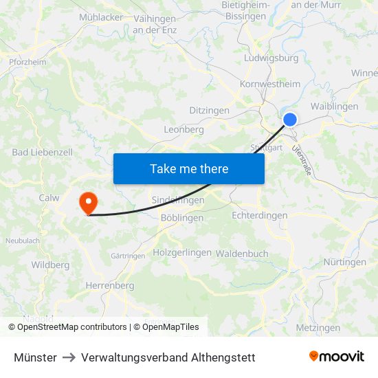 Münster to Verwaltungsverband Althengstett map