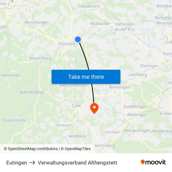 Eutingen to Verwaltungsverband Althengstett map