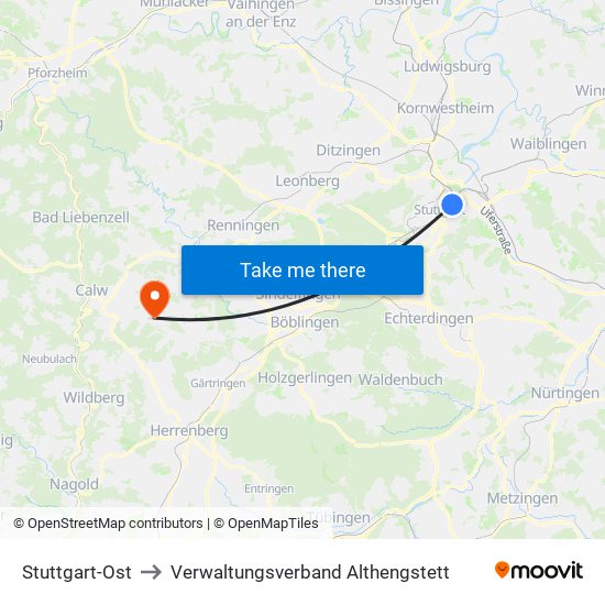 Stuttgart-Ost to Verwaltungsverband Althengstett map