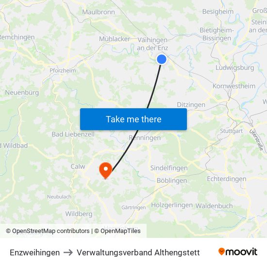 Enzweihingen to Verwaltungsverband Althengstett map