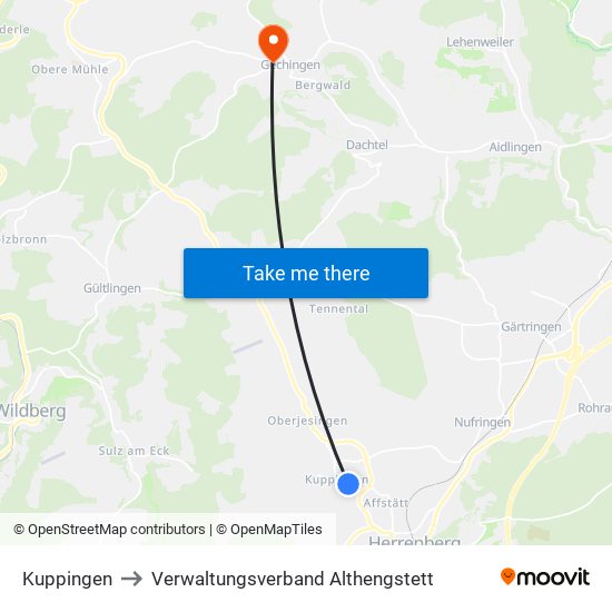 Kuppingen to Verwaltungsverband Althengstett map