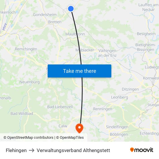 Flehingen to Verwaltungsverband Althengstett map