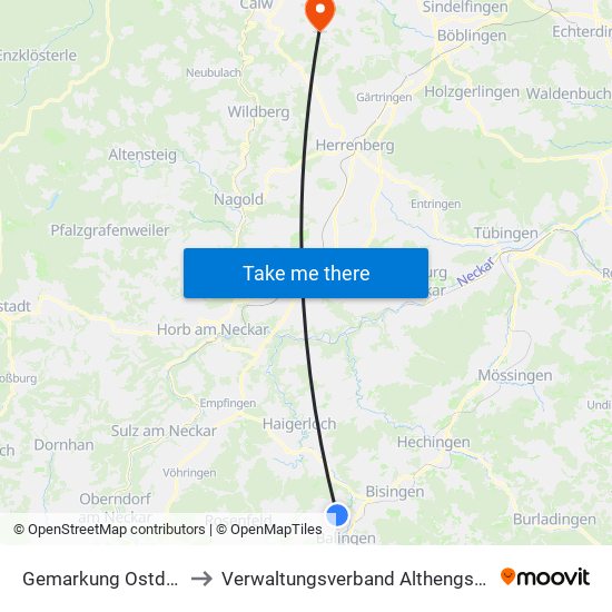 Gemarkung Ostdorf to Verwaltungsverband Althengstett map