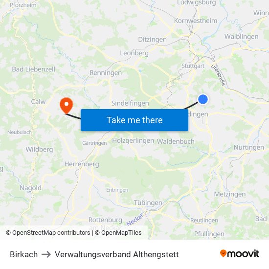 Birkach to Verwaltungsverband Althengstett map