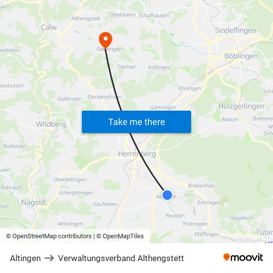 Altingen to Verwaltungsverband Althengstett map