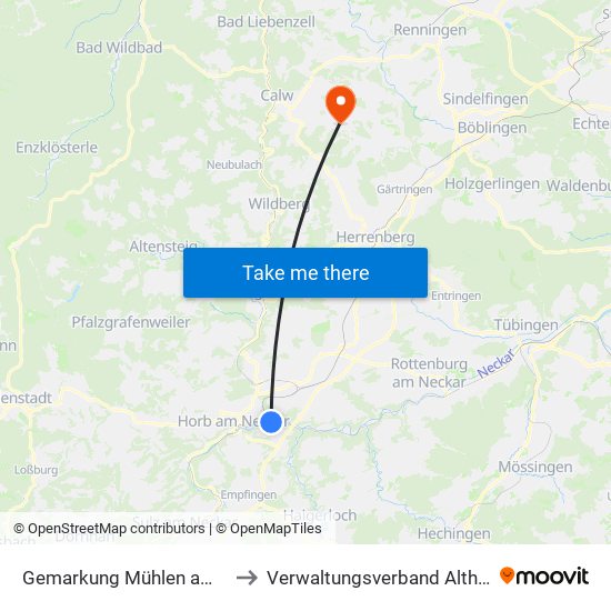 Gemarkung Mühlen am Neckar to Verwaltungsverband Althengstett map