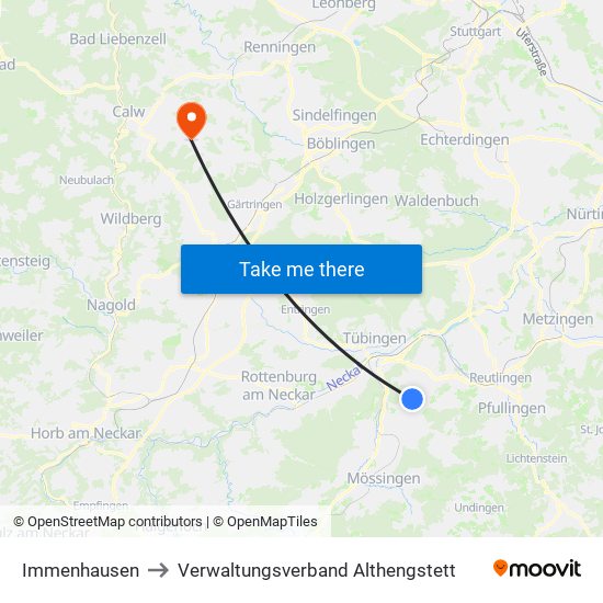 Immenhausen to Verwaltungsverband Althengstett map