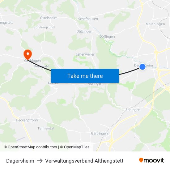 Dagersheim to Verwaltungsverband Althengstett map