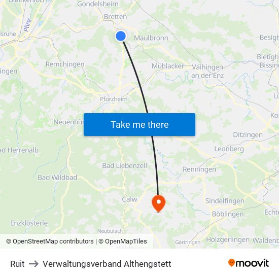 Ruit to Verwaltungsverband Althengstett map