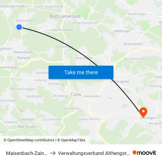 Maisenbach-Zainen to Verwaltungsverband Althengstett map