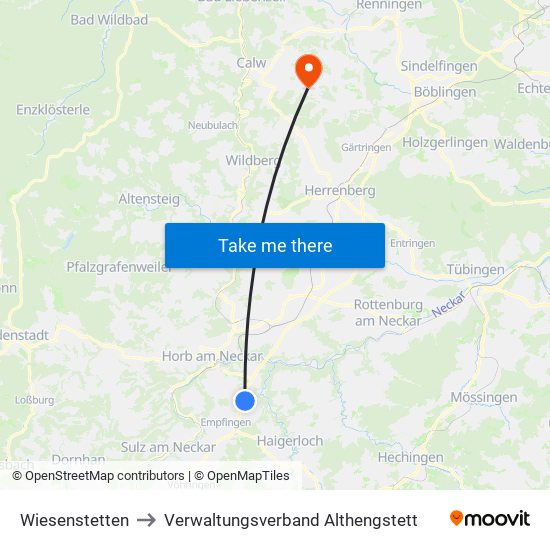 Wiesenstetten to Verwaltungsverband Althengstett map