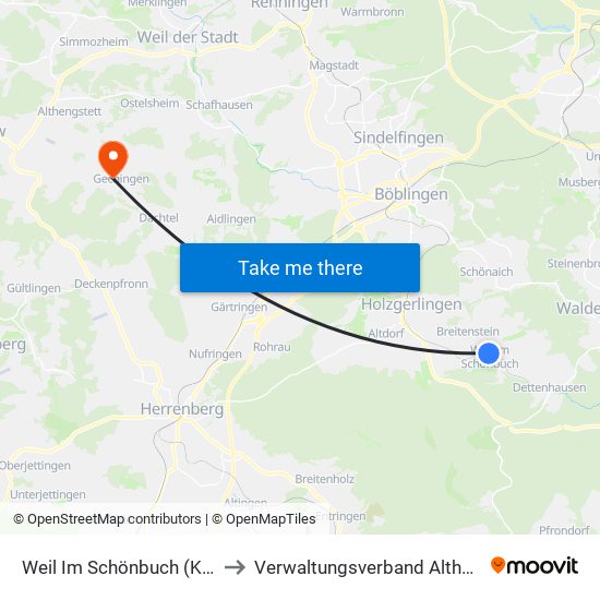 Weil Im Schönbuch (Kernort) to Verwaltungsverband Althengstett map