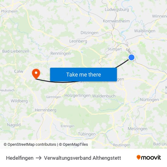 Hedelfingen to Verwaltungsverband Althengstett map