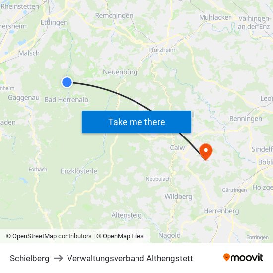 Schielberg to Verwaltungsverband Althengstett map