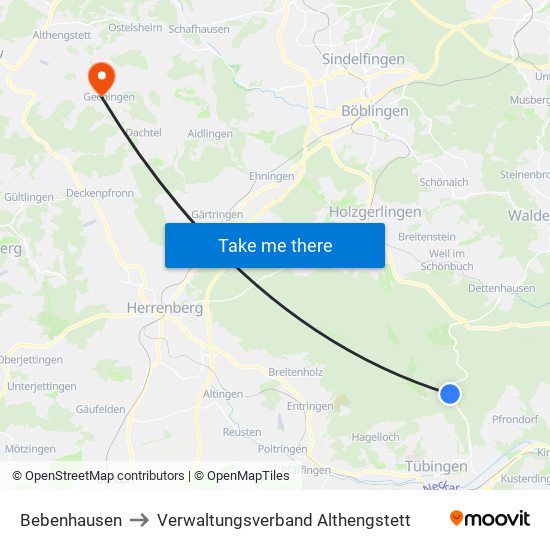 Bebenhausen to Verwaltungsverband Althengstett map