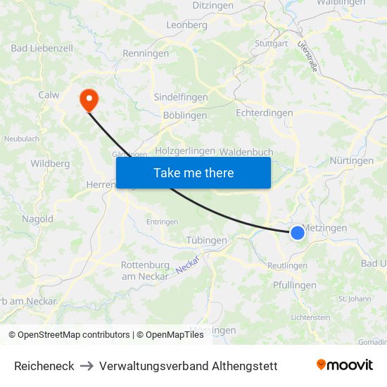 Reicheneck to Verwaltungsverband Althengstett map