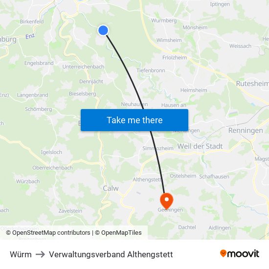 Würm to Verwaltungsverband Althengstett map