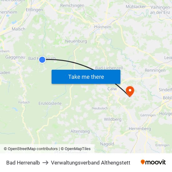 Bad Herrenalb to Verwaltungsverband Althengstett map