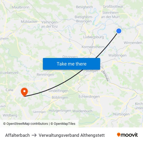 Affalterbach to Verwaltungsverband Althengstett map