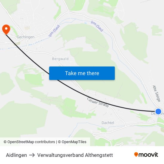 Aidlingen to Verwaltungsverband Althengstett map