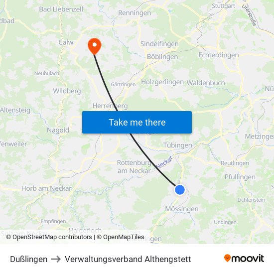 Dußlingen to Verwaltungsverband Althengstett map