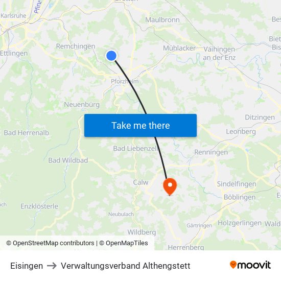 Eisingen to Verwaltungsverband Althengstett map