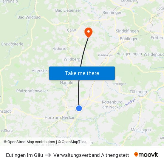 Eutingen Im Gäu to Verwaltungsverband Althengstett map