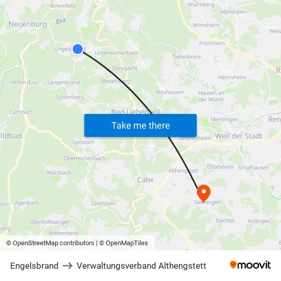 Engelsbrand to Verwaltungsverband Althengstett map