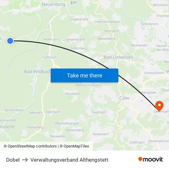 Dobel to Verwaltungsverband Althengstett map