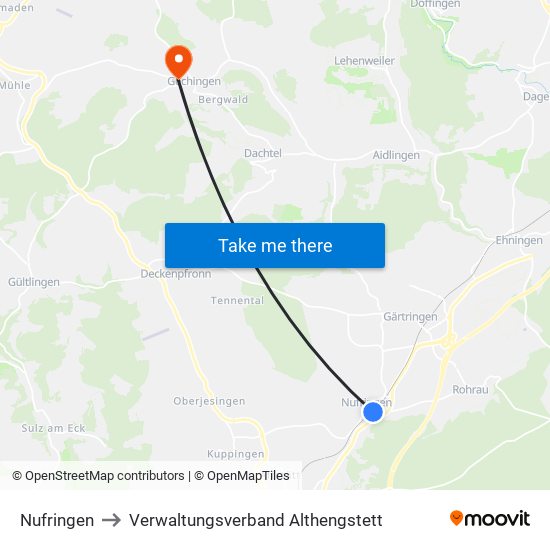 Nufringen to Verwaltungsverband Althengstett map