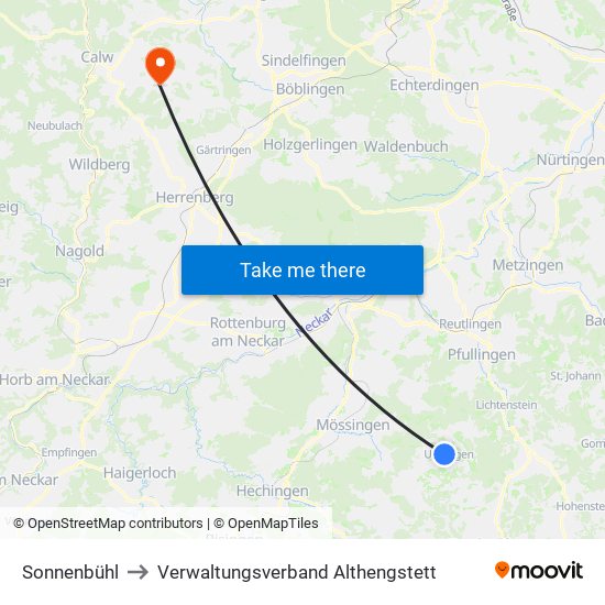 Sonnenbühl to Verwaltungsverband Althengstett map