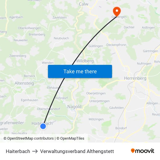 Haiterbach to Verwaltungsverband Althengstett map