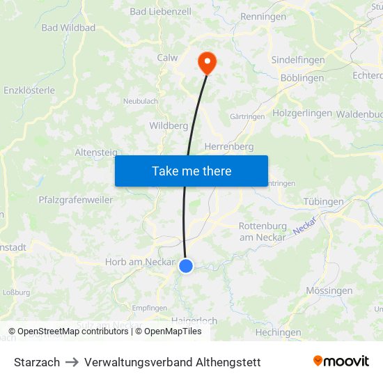 Starzach to Verwaltungsverband Althengstett map