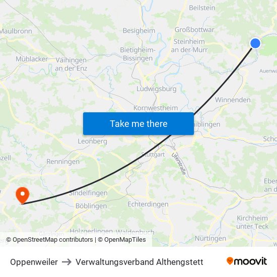 Oppenweiler to Verwaltungsverband Althengstett map