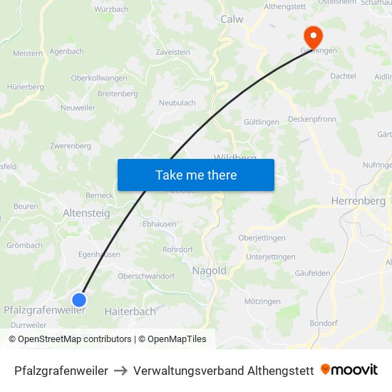 Pfalzgrafenweiler to Verwaltungsverband Althengstett map