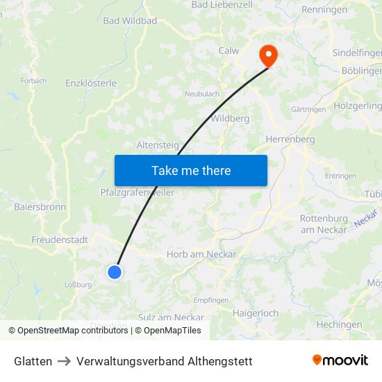 Glatten to Verwaltungsverband Althengstett map