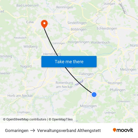 Gomaringen to Verwaltungsverband Althengstett map