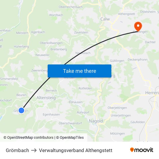 Grömbach to Verwaltungsverband Althengstett map