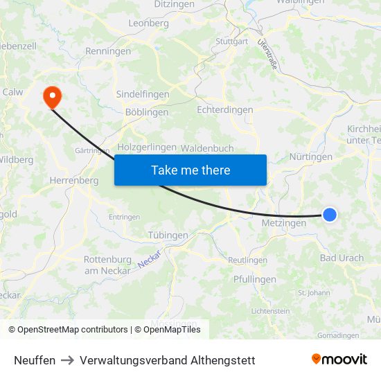 Neuffen to Verwaltungsverband Althengstett map