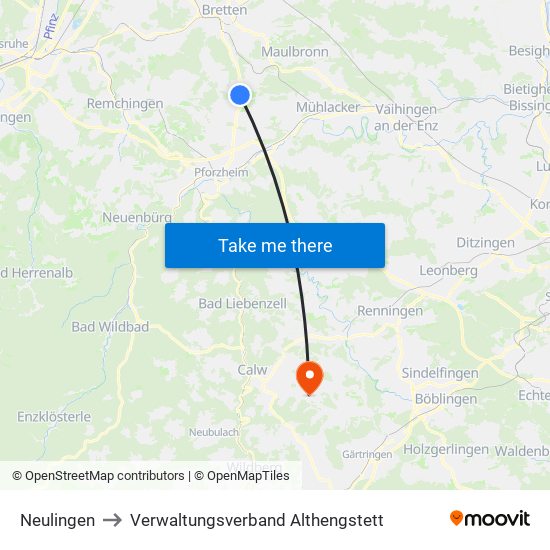 Neulingen to Verwaltungsverband Althengstett map