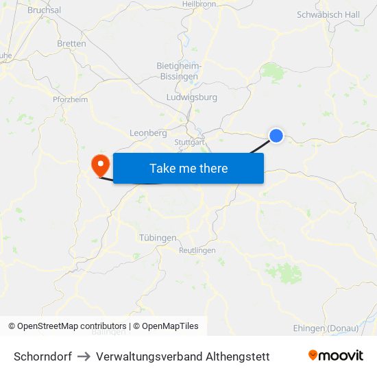 Schorndorf to Verwaltungsverband Althengstett map