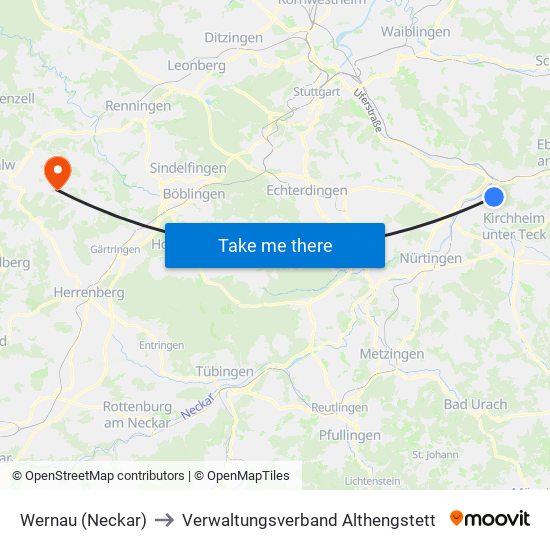 Wernau (Neckar) to Verwaltungsverband Althengstett map