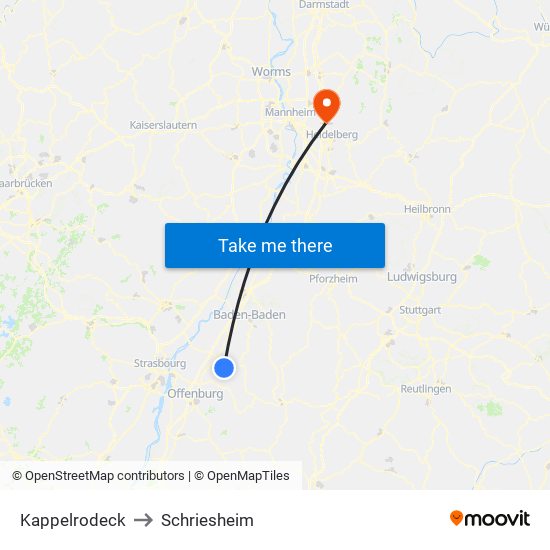 Kappelrodeck to Schriesheim map