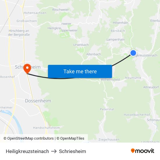 Heiligkreuzsteinach to Schriesheim map