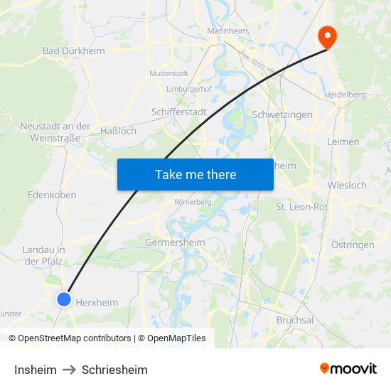 Insheim to Schriesheim map