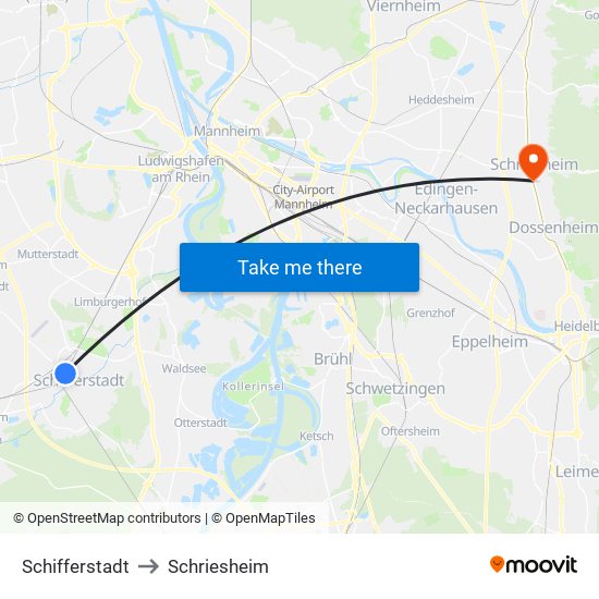 Schifferstadt to Schriesheim map