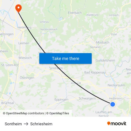 Sontheim to Schriesheim map