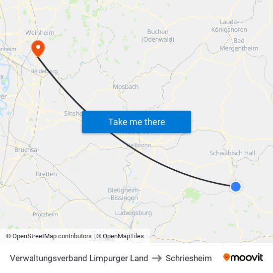 Verwaltungsverband Limpurger Land to Schriesheim map