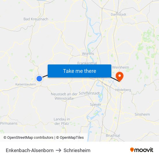 Enkenbach-Alsenborn to Schriesheim map